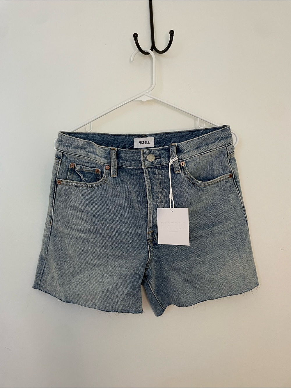 Pistola Light Blue High-Rise Denim Cutoff Shorts